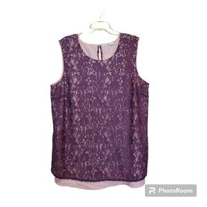 Signature Collection Purple Crochet Sleeveless Top With Pink Lining 1X (18W-20…